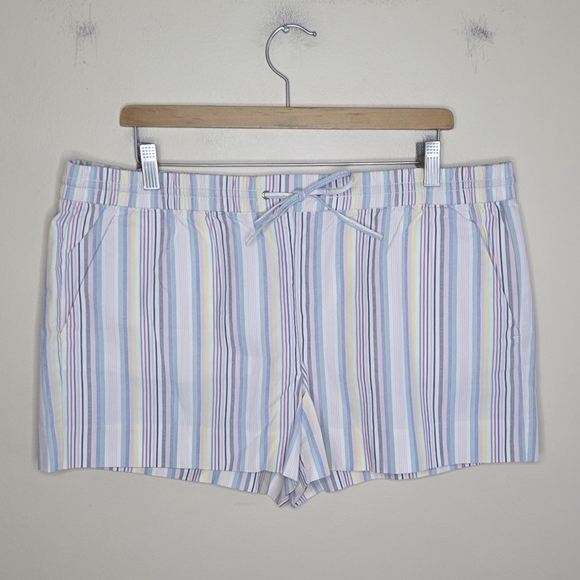 Loft I Pink Blue Yellow White Stripe 100% Cotton Pull-On Waist Shorts Size Large - Picture 1 of 4